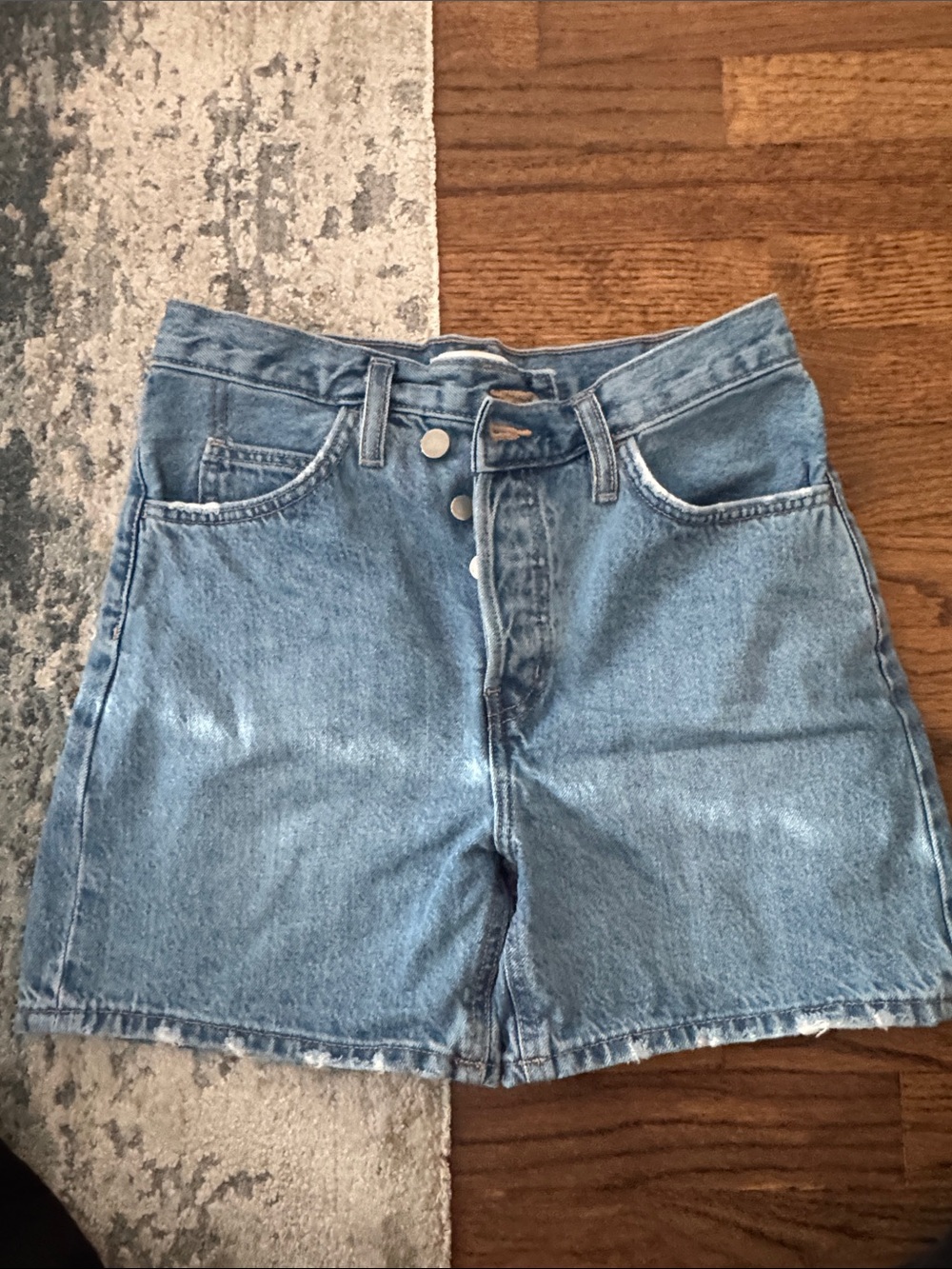 OAK + FORT High-Rise Light Blue Button-Fly Denim Shorts